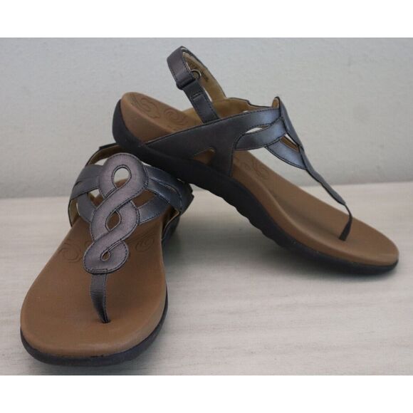 Rockport CCH18PT Women Sz 8M Pewter Ramona Cobb Hill Collection Flat Sandals SIB - Picture 1 of 11